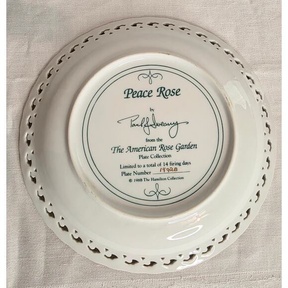Hamilton Collection Plate (Peace Rose) by Paul J Sweany 1988 Plate 1492B - Picture 3 of 4